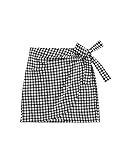 WDIRARA Women's Casual Mid Waist Gingham Print Asymmetrical Wrap Knotted Skirt Black and White XS | Amazon (US)