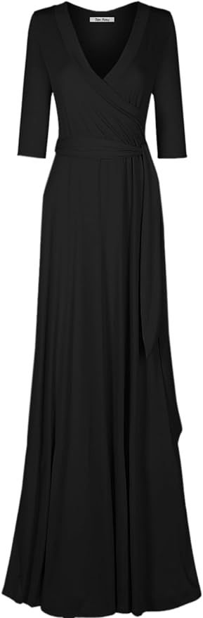 Bon Rosy Women's 3/4 Sleeve Deep V-Neck Maxi Faux Wrap Solid Plus Size Dress | Amazon (US)