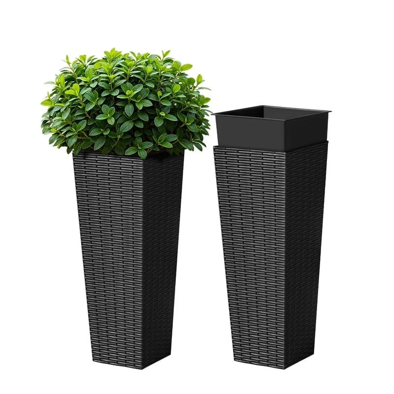Devoko 24" Tall Planters for Outdoor Plants Set of 2, Woven-Textured Outdoor Plant Pots for Patio... | Walmart (US)