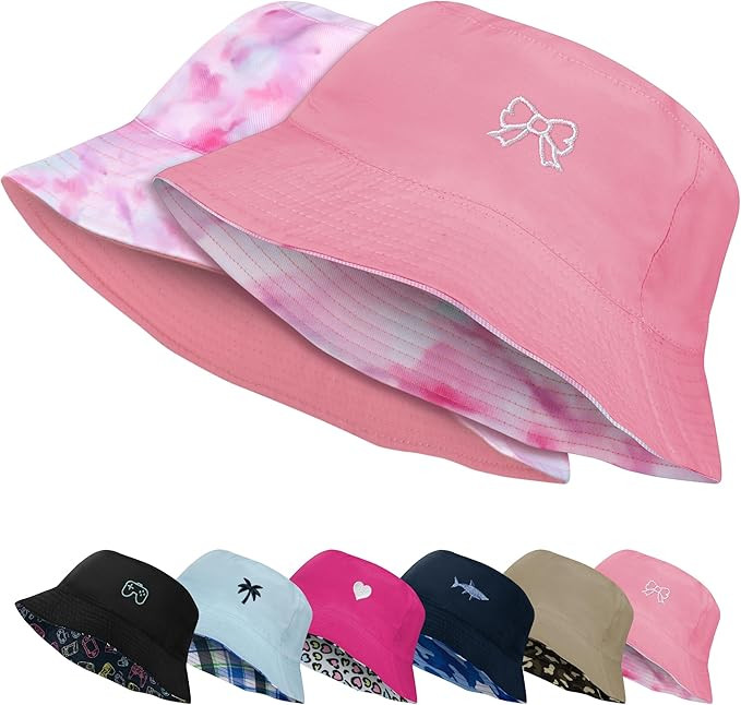 HONGTEYA Kids Sun Hat UPF 50+ Double Side Bucket Hats for Boys Girls Summer Sun Protection Wide B... | Amazon (US)