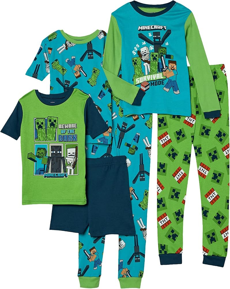 Minecraft Boys' 6-Piece Snug-fit Cotton Pajamas Set | Amazon (US)