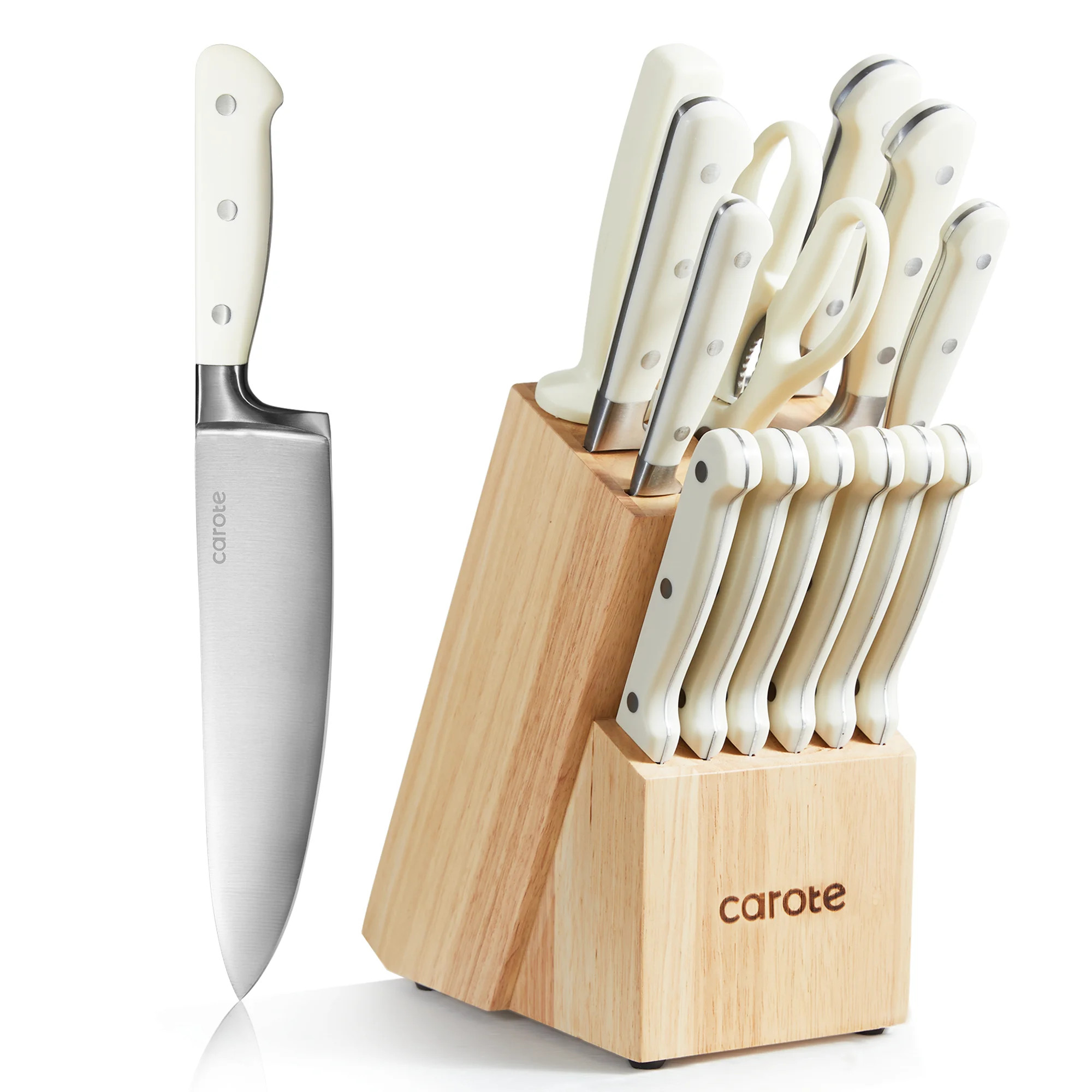 CAROTE 14 Pieces Knife Set with Wooden Block Stainless Steel Knives with Ergonomic Handle, Forged... | Walmart (US)