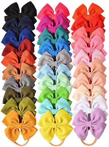 30 PCS Big Bows Baby Nylon Headbands Hairbands Hair Bows Elastics for Baby Girls Newborn Infant Todd | Amazon (US)