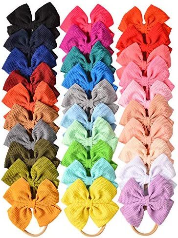 Amazon.com: 30 PCS Big Bows Baby Nylon Headbands Hairbands Hair Bows Elastics for Baby Girls Newb... | Amazon (US)