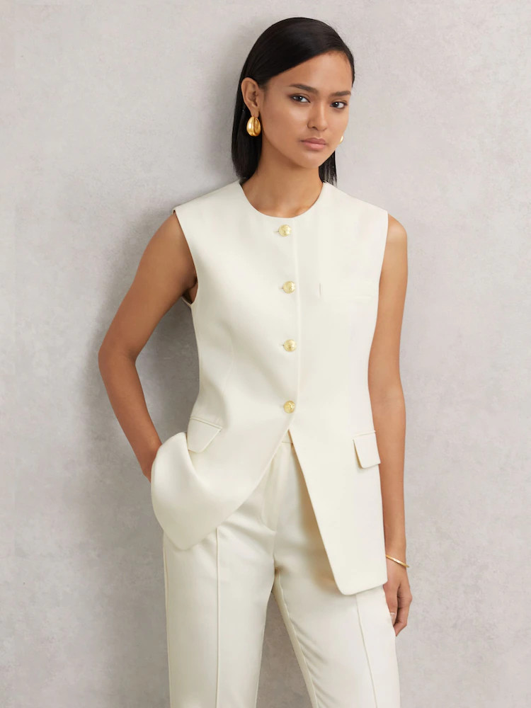 Reiss Cream Athena High-Neck Longline Waistcoat | Next US