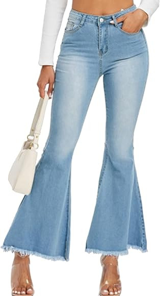 Women's Vintage Flare Jeans High Waist Destroyed Denim Pants Bell Bottoms Jeans | Amazon (US)
