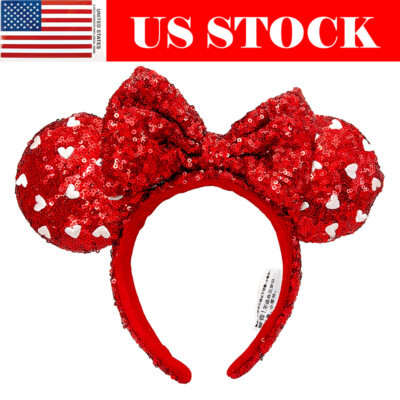 Minnie Ears Disney- Parks Red Sequin Bow Headband Valentines Day Heart Gift  | eBay | eBay US