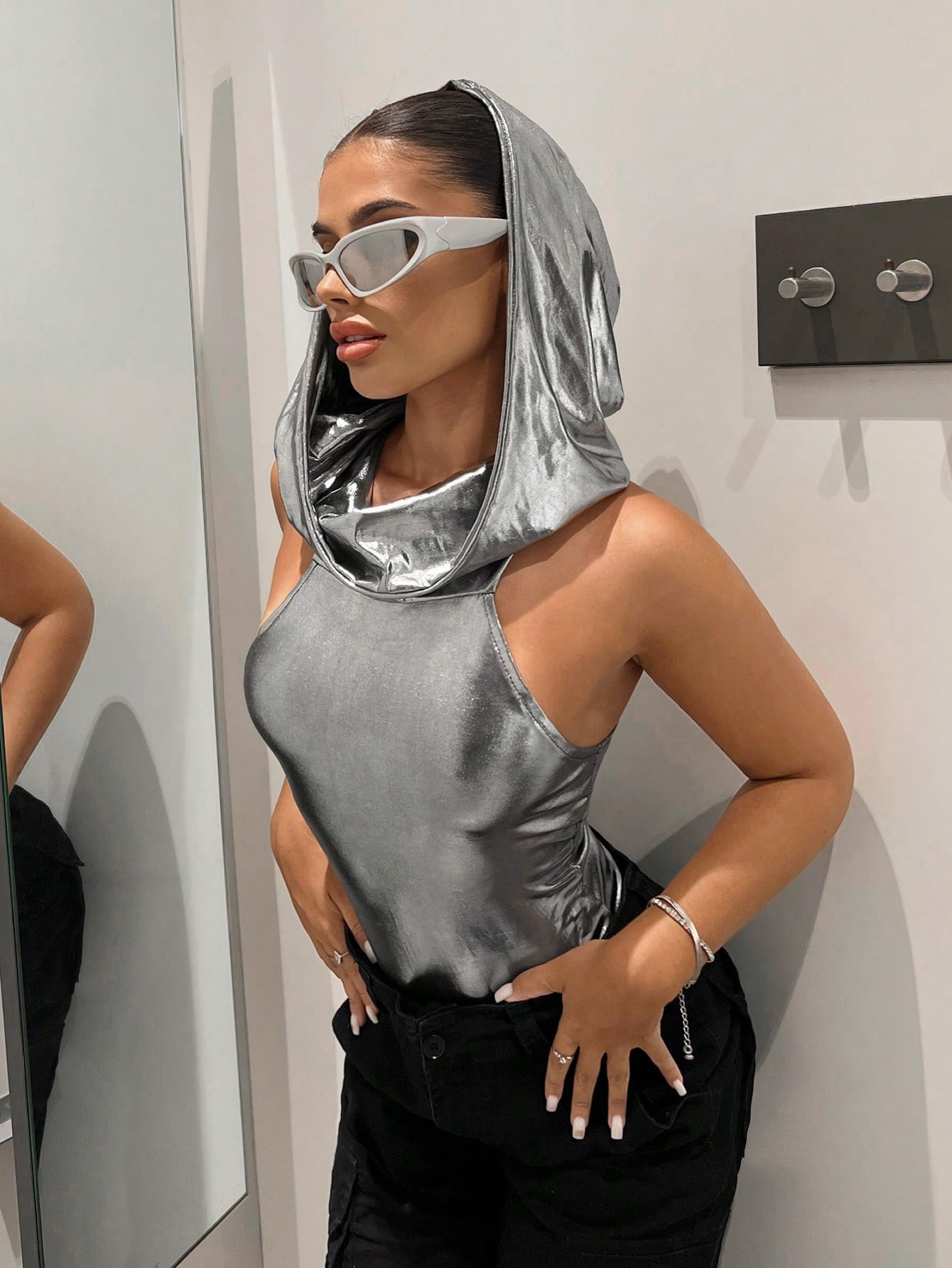 SHEIN ICON Solid Hooded Tank Bodysuit | SHEIN