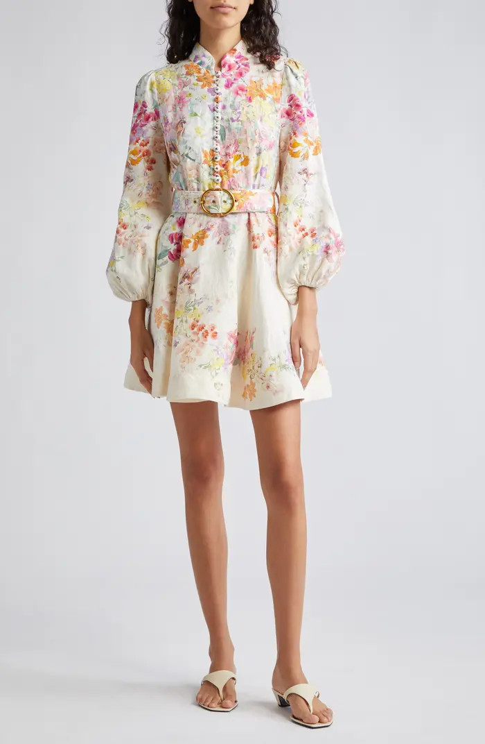 Zimmermann Natura Floral Belted Linen Minidress | Nordstrom | Nordstrom