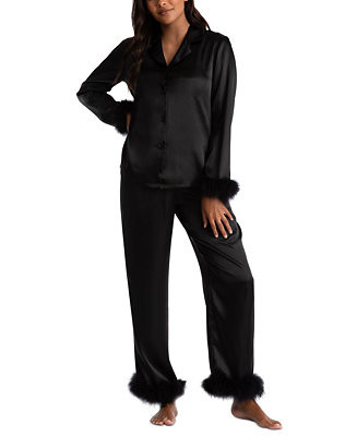 Linea Donatella Women's Marabou Feather Satin Pajama Set - Macy's | Macy's