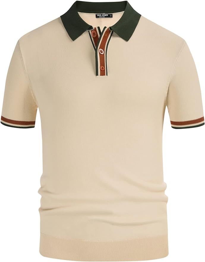 PJ PAUL JONES Mens Knitting Stretch Golf Polo Shirts Lightweight Tee Shirts | Amazon (US)