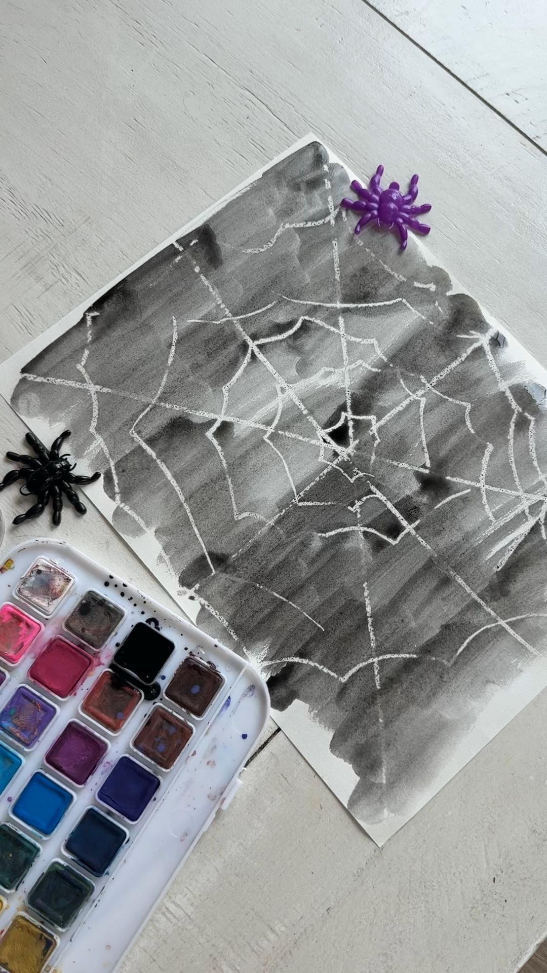 Spiderweb watercolor resist painting.

#LTKmomlife #LTKKids #LTKSeasonal