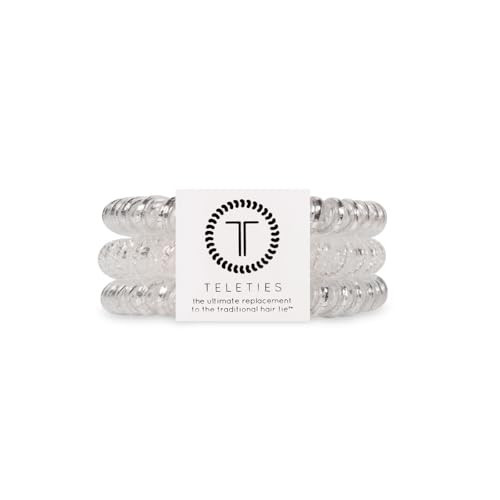 TELETIES - Small Spiral Hair Coils - For Thin-Medium Hair - Ponytail Holder Hair Ties for Women - Phone Cord Hair Ties - Strong Grip, No Rip, Water Resistant, No Crease - 3 pack - Silver Slay | Amazon (US)