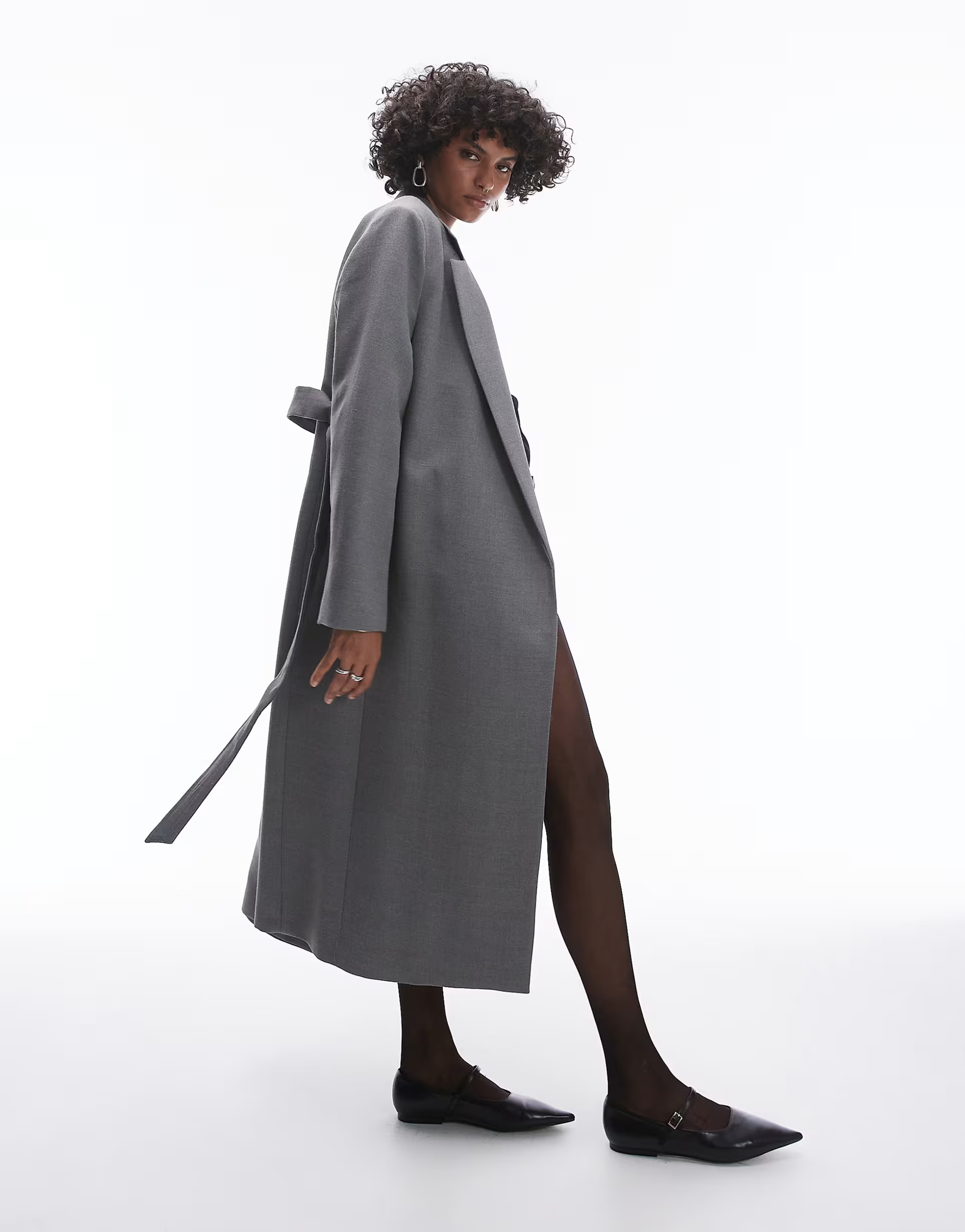 Mango Capsule structured wool coat with belt in grey | ASOS (Global)