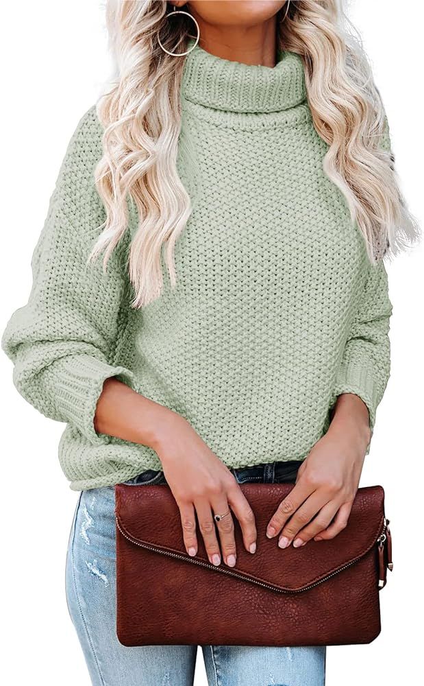 Lynwitkui Women Turtleneck Sweaters Batwing Sleeve Casual Loose Chunky Pullover Sweater Knit Tops | Amazon (US)