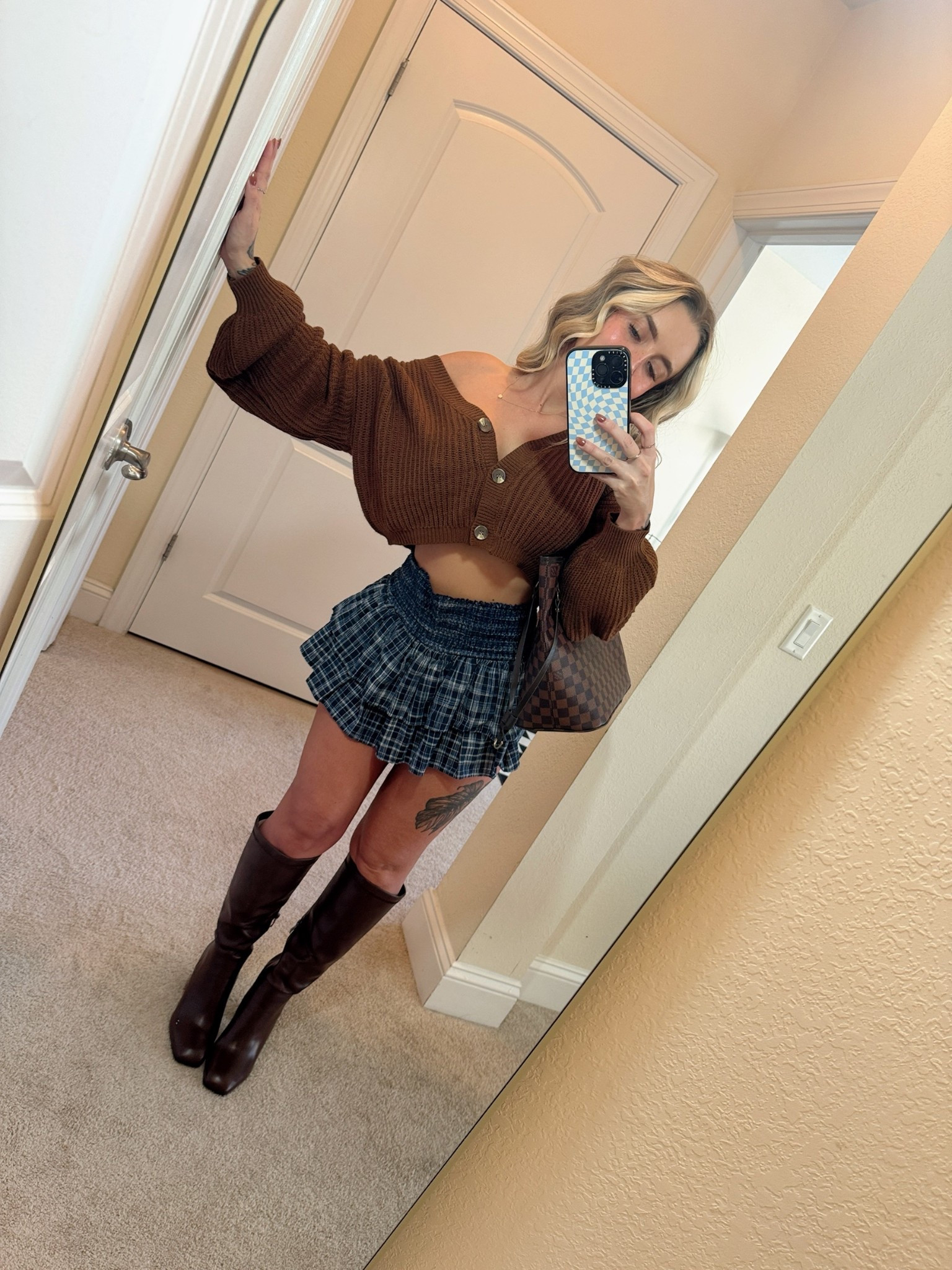 Fall outfit for hairstylists tall brown boots with skirts crop sweater 

#LTKU #LTKSaleAlert #LTKBeauty
