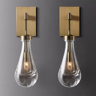 YUYI 17.7 in. H 1-Light Copper Wall Sconce, Raindrop Wall Lighting with Hand Blown Solid Glass an... | The Home Depot