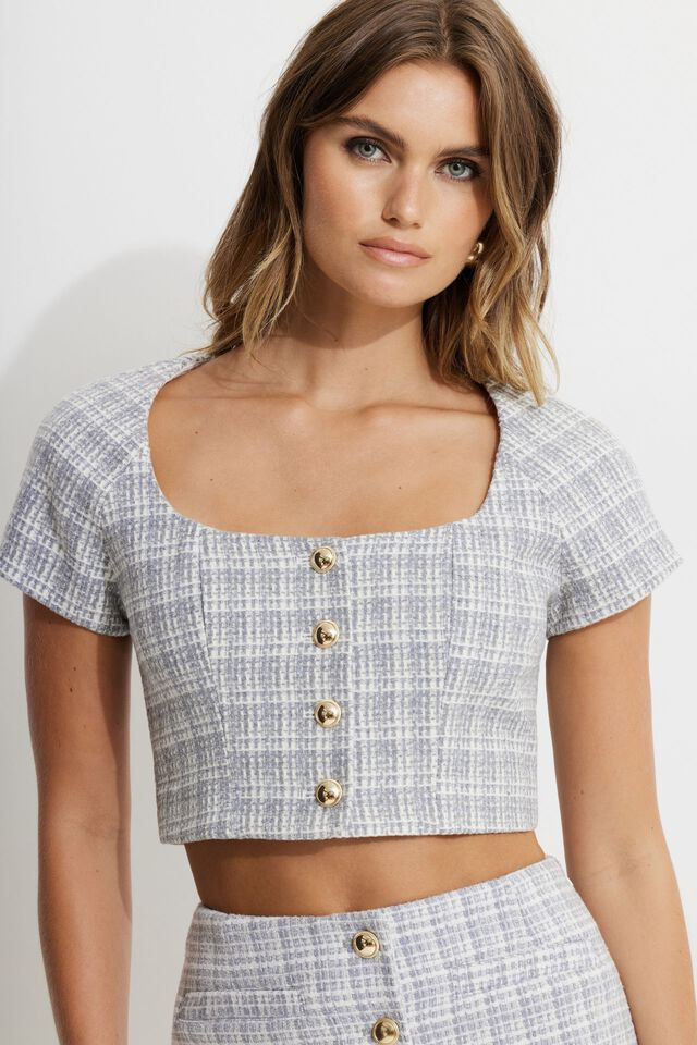 Cropped Tweed Blouse | Dynamite Clothing