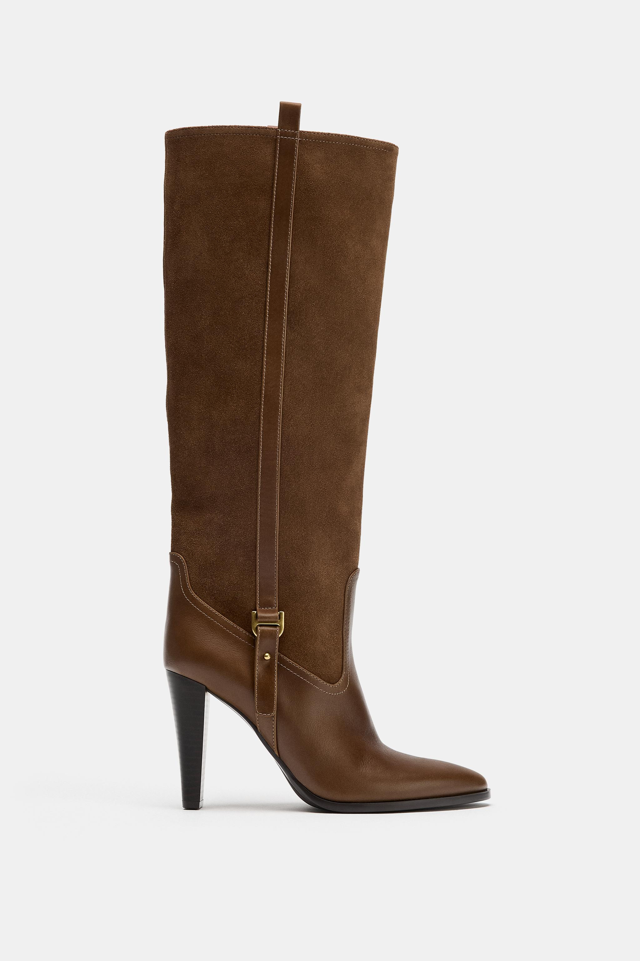 LEATHER COMBINED HEELED BOOTS | Zara US