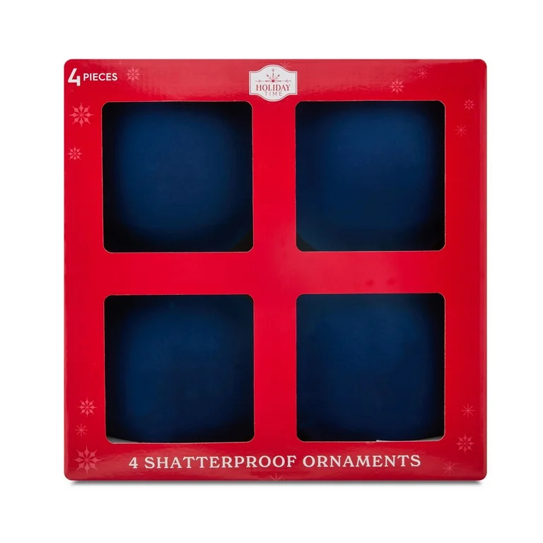 4-Count Navy Flocked Jumbo Shatterproof Christmas Ornaments, 5.9 in, by Holiday Time | Walmart (US)