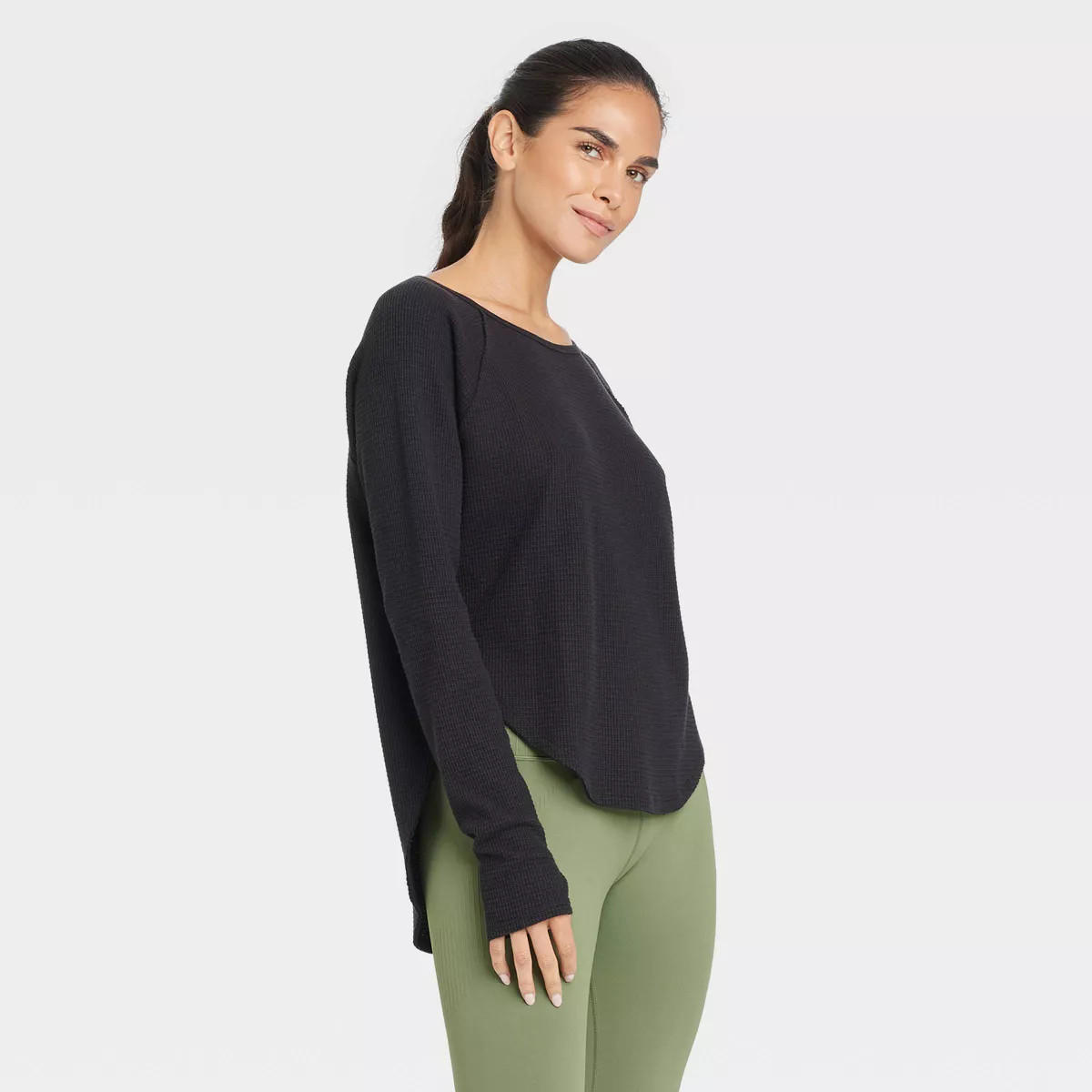Women's Waffle Leggings-Friendly Long Sleeve Top - JoyLab™ Black M | Target