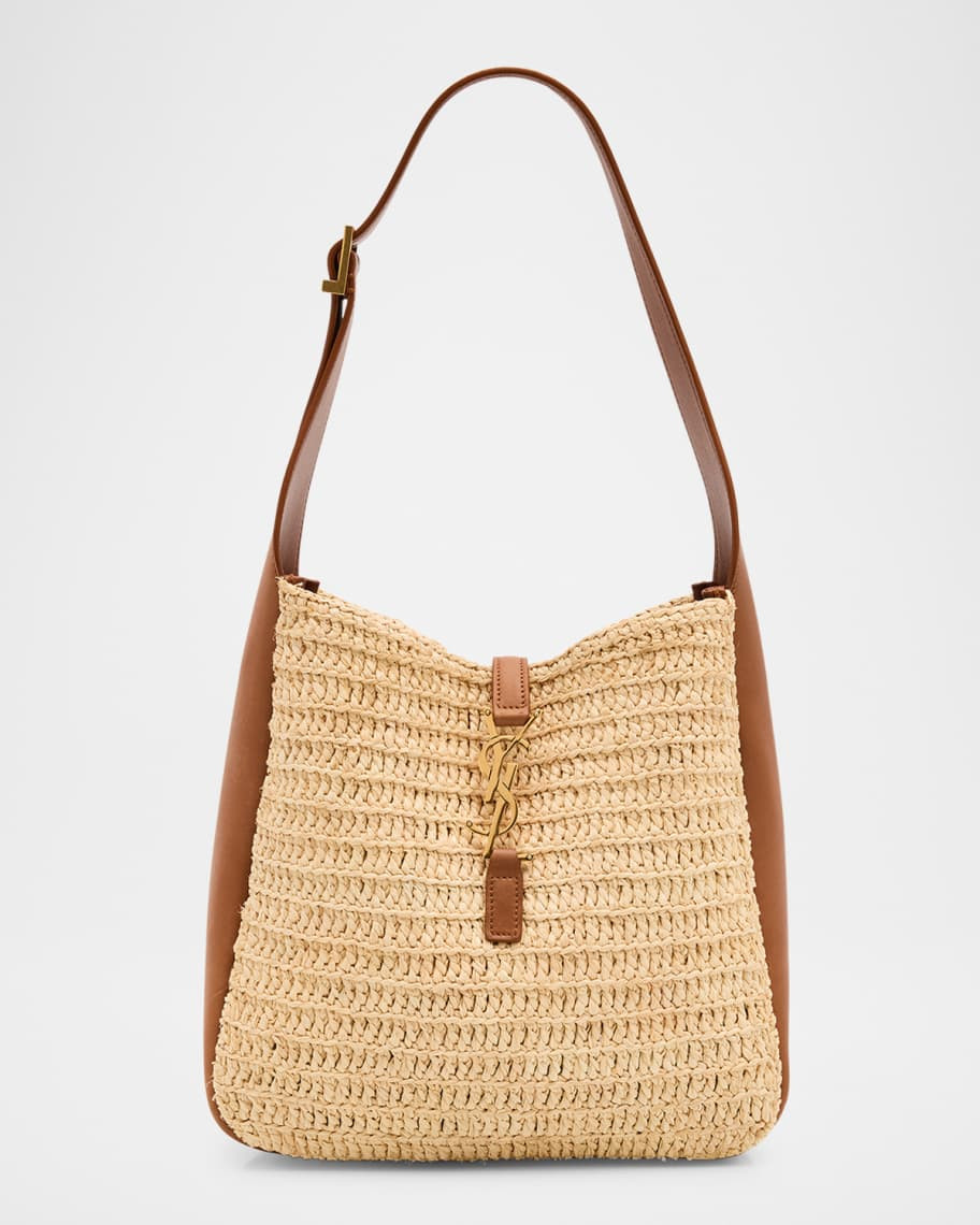 Saint Laurent Le 5 A 7 Small Hobo Bag in Raffia and Leather | Neiman Marcus