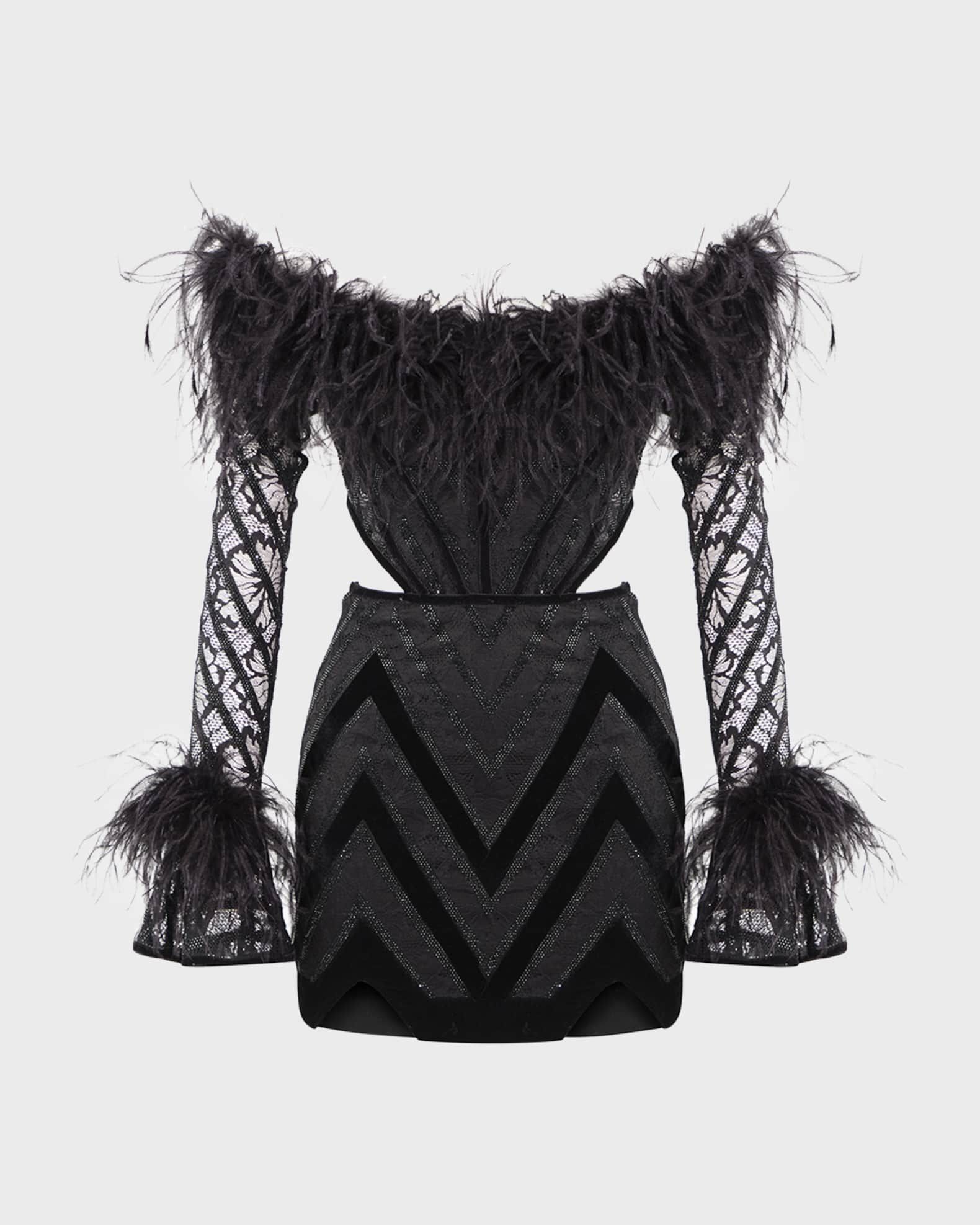 RAISAVANESSA Crystal-Chevron Cutout Off-The-Shoulder Mini Dress | Neiman Marcus