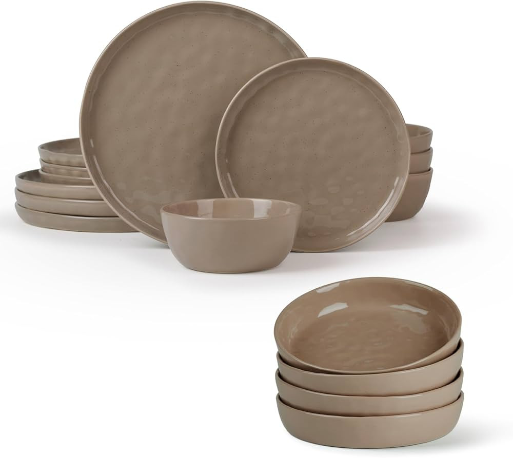 Famiware Mars Plates and Bowls Set for 4, 16 Pieces Dinnerware Sets, 8.5" Pasta Bowls for Serving... | Amazon (US)
