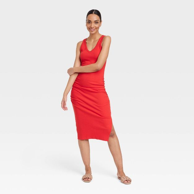 Women's Sleeveless Rib Knit Side Ruched Bodycon Dress - A New Day™ | Target