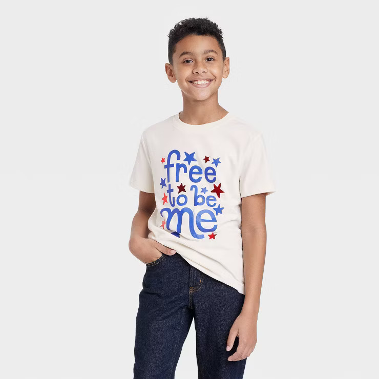 Boys' Short Sleeve 'Free to Be Me' Graphic T-Shirt - Cat & Jack™ Off-White | Target
