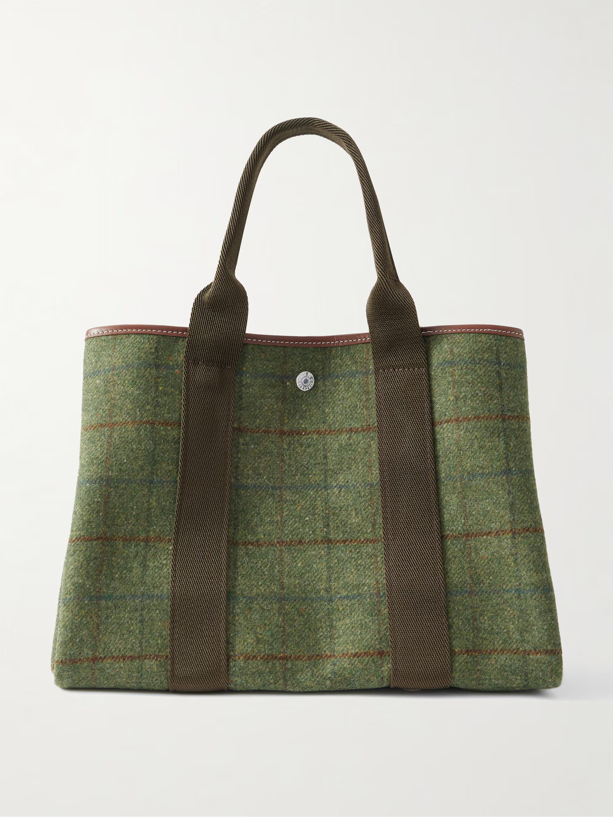 Traversée Hunting medium webbing and leather-trimmed checked wool-felt tote | NET-A-PORTER (US)