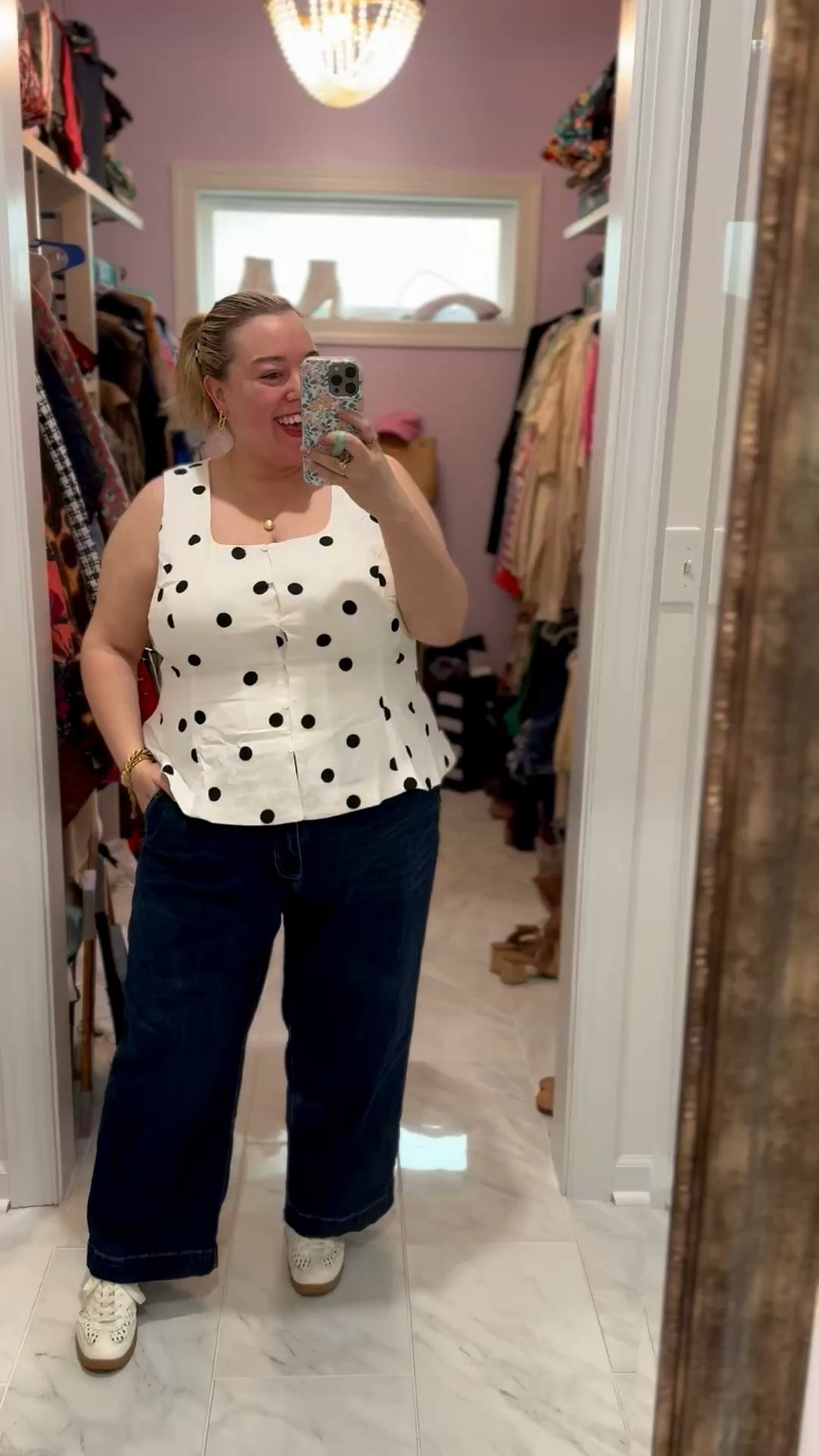 Happy Thursday! Is this not the cutest top!? I love the polka dots and the little peplum. Old Navy is having their 50% off sale right now - linking up all my faves for you! 🫶🏼

#LTKPlusSize #LTKootd #LTKSaleAlert
