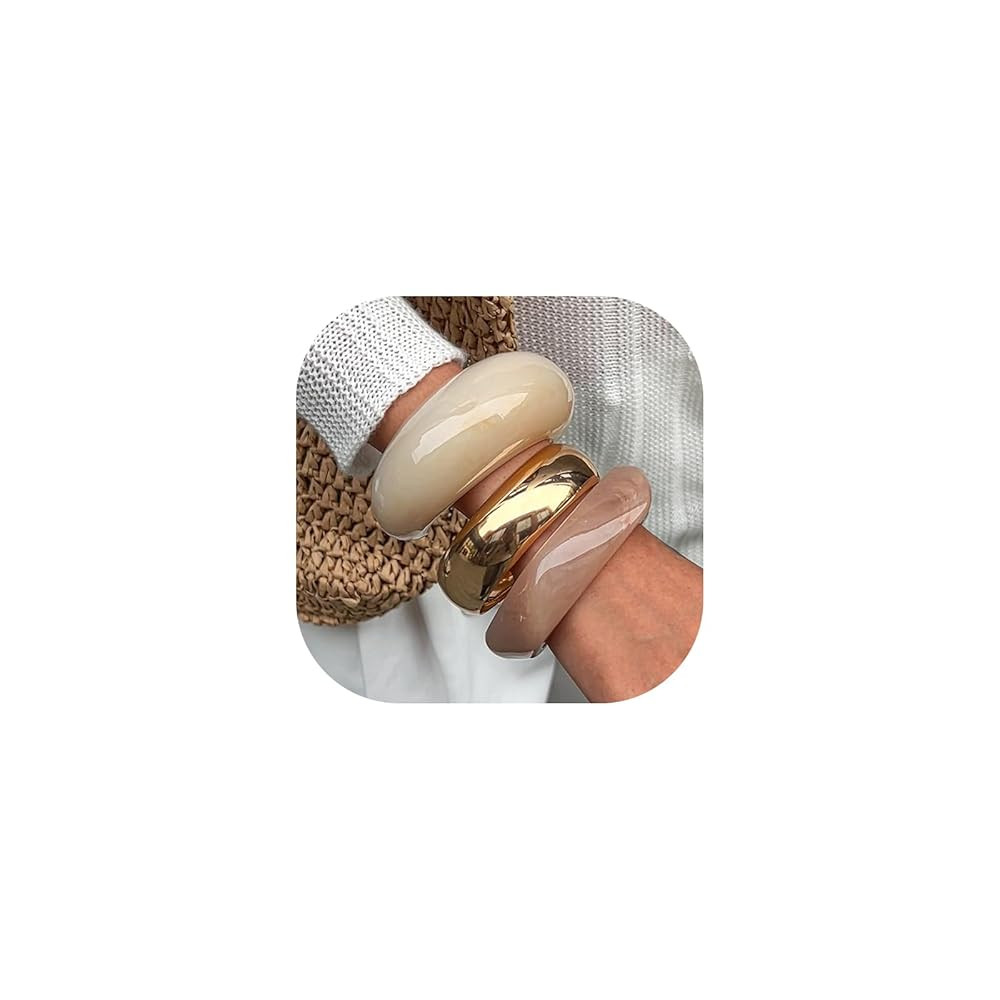Acrylic Bangle Bracelet for Women Gold Open Chunky Bracelet Colorful Resin Cuff Bracelet Stack Ar... | Amazon (US)