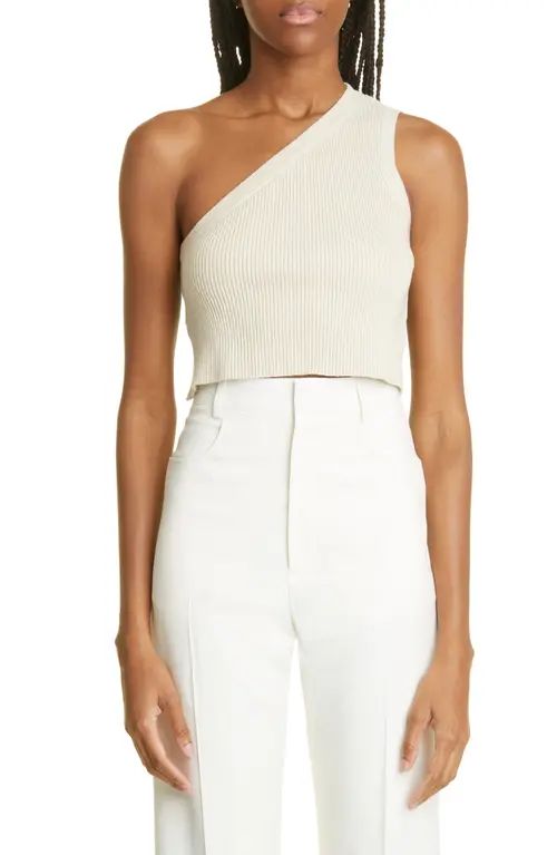 Jacquemus La Maille Ascu Ribbed One-Shoulder Linen Blend Crop Top in Off-White at Nordstrom, Size 4  | Nordstrom