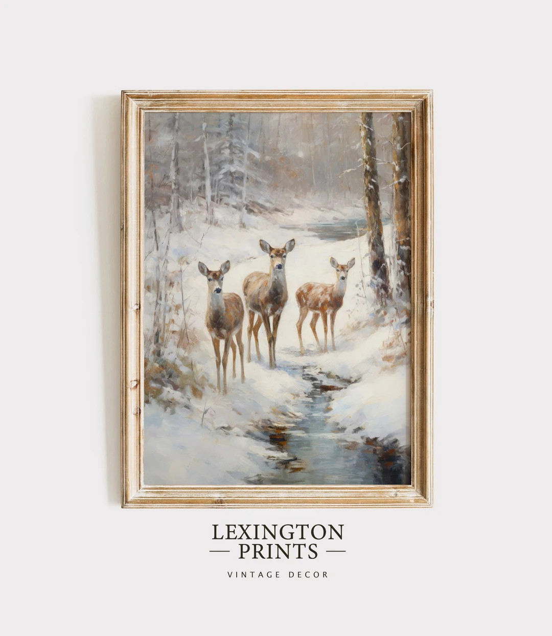 Snowy Forest Wall Art Deer Painting Christmas Wall Art - Etsy | Etsy (US)