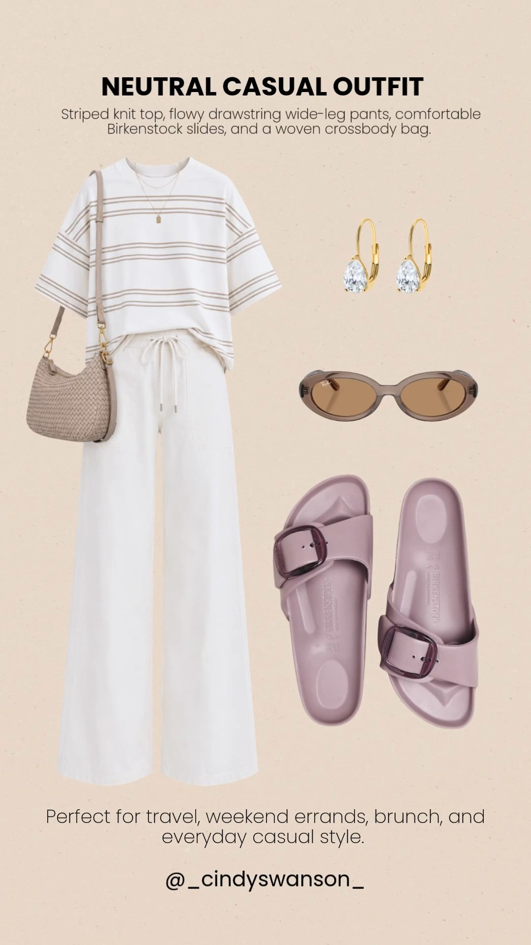 This neutral outfit is the definition of effortless style! The striped knit top, flowy drawstring pants, comfy slides, and woven crossbody create an easy look that’s perfect for errands, travel, or relaxing weekends.

💡 LTK MADE EASY
❤️ Heart = Support my posts!
🔖 Save = Get sale & restock alerts
📋 Lists = Keep favorites organized
📲 Share = Send lists and products to a friend. Hello, Christmas List!
💬 Comment = Ask me anything about sizing or styling. :-) 

 #LTKootd #LTKSeasonal #LTKOver40