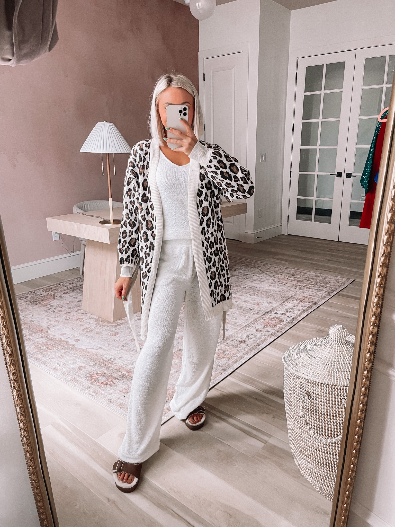 #walmart cardigan size small— I love this 3 piece chenille lounge set & $15 fuzzy slip on sandals #walmartpartner #walmartfashion  

#LTKSeasonal #LTKunder50