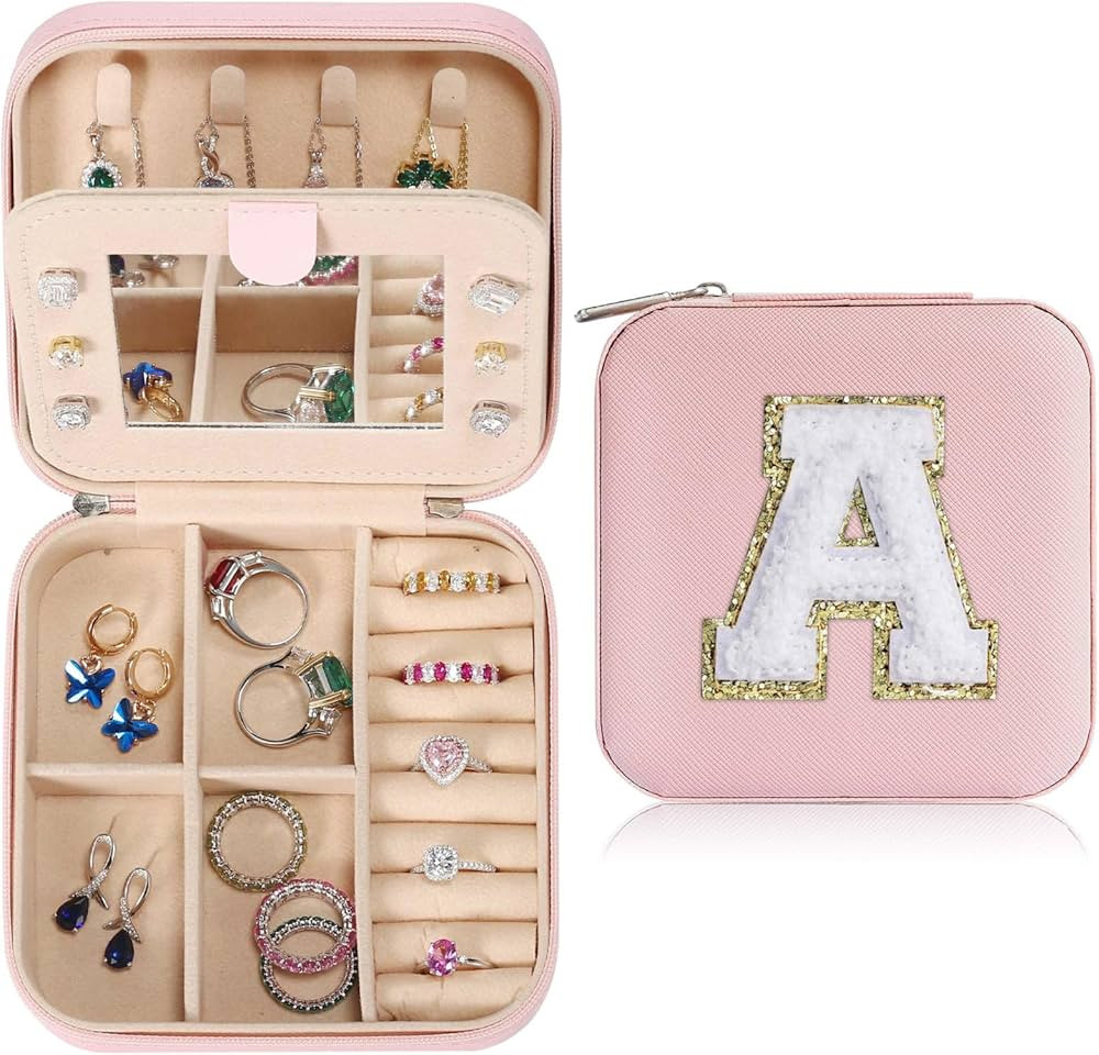 Parima Travel Jewelry Case for Women Girls, A Initial Travel Jewelry Case | Large Jewelry Travel ... | Amazon (US)