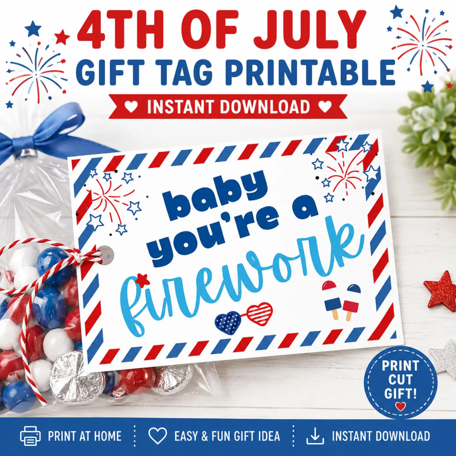 4th of July Gift Tag Printable | Baby You're a Firework Gift Tag | Patriotic Treat Tag | Independ... | Etsy (Global)