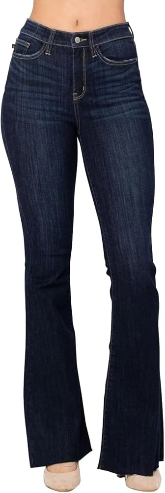 Judy Blue Women's High Waisted Raw Hem Tall Flare Jeans | Amazon (US)