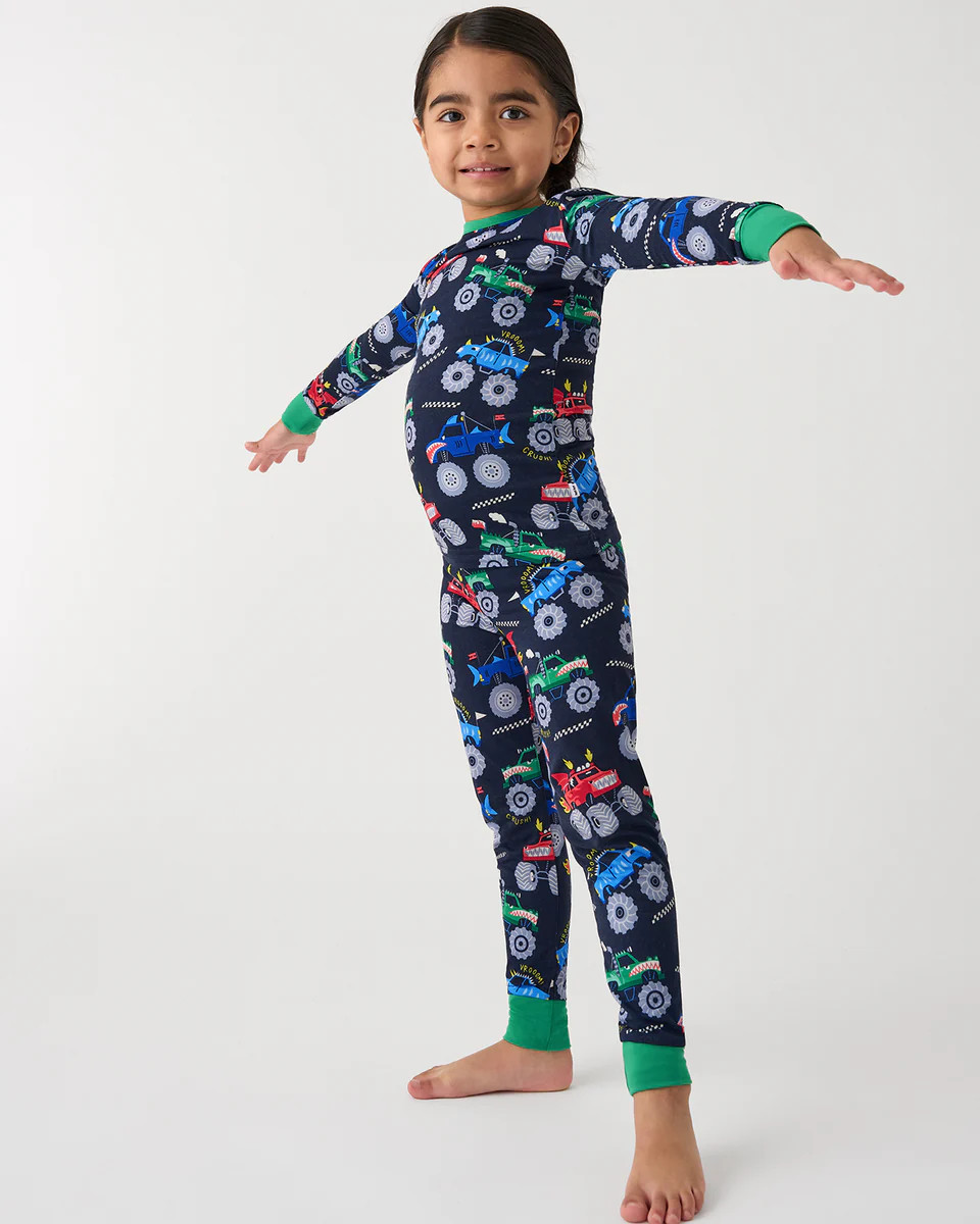 Monster Truck Madness Two-Piece Pajama Set | Little Sleepies