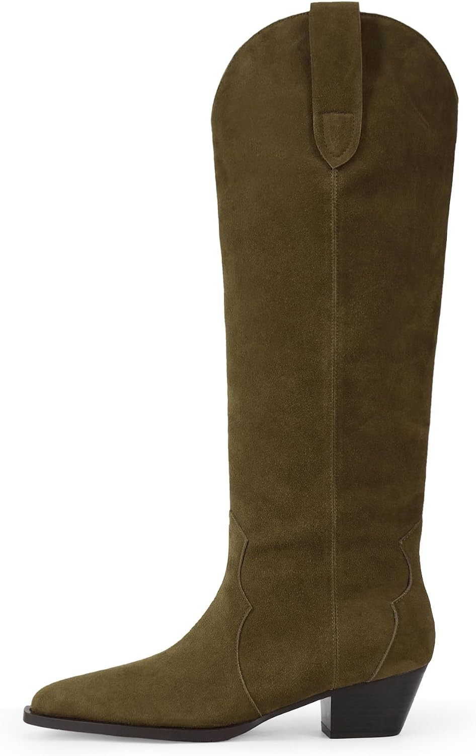 Suede Cowboy Boots for Women Pointed Toe Cowgirl Knee High Boots Chunky Heels Tall Boot Dressy Pull on Wide Calf Fashion Casual | Amazon (US)