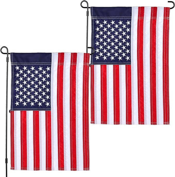 2 Pack American Flag Garden Flags Embroidered - 12''x18'', Deluxe Embroidered Stars and Sewn Stri... | Amazon (US)