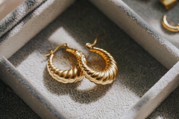 18K Gold Croissant Hoops Gold STAINLESS STEEL Earrings Bold | Etsy | Etsy (US)