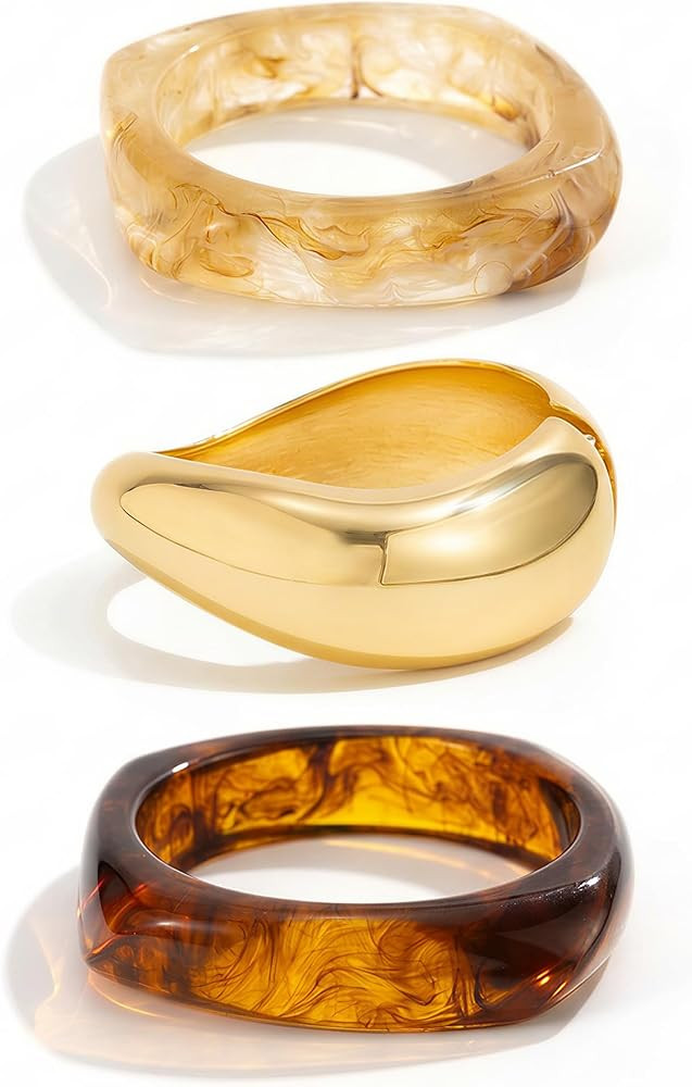 ALEXTINA Resin Bangle Bracelets Set – Chunky Acrylic Stack with Gold Tortoiseshell Amber, 3PCS ... | Amazon (US)