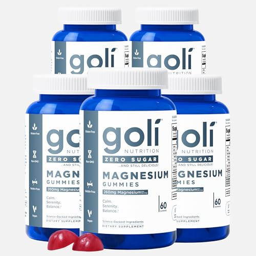 Zero Sugar Goli Magnesium Gummies - 260mg Magnesium, Vitamin D, No Artificial Sweeteners, No Sugar Alcohols. Gelatin-Free, Gluten-Free, Vegan & Non-GMO (5) | Amazon (US)