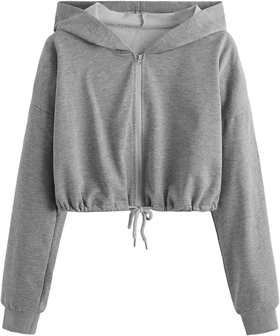 SweatyRocks Women's Casual Full Zip Crop Top Hoodie Sweatshirt Jacket | Amazon (US)