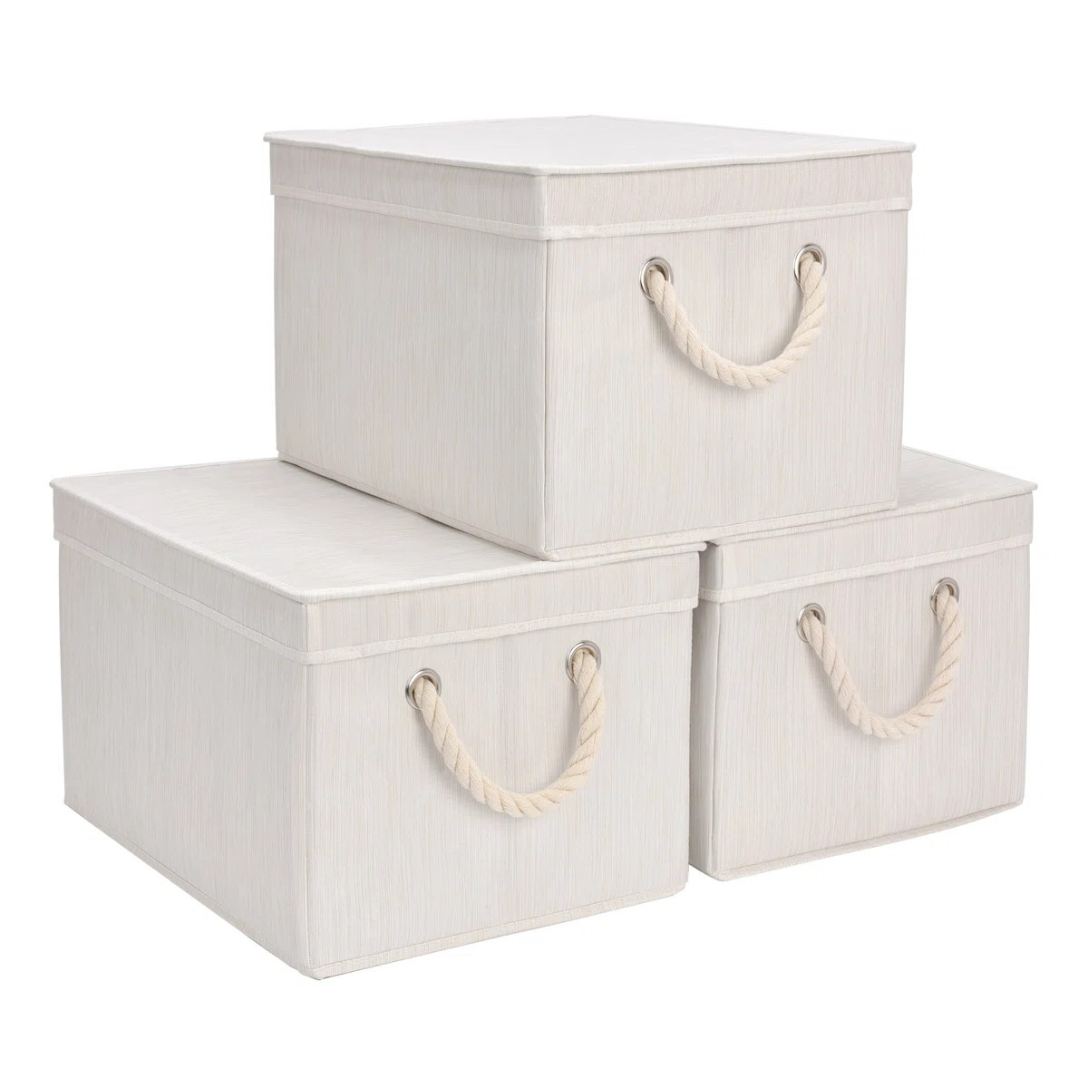 Fabric Storage Bin, Organizer Box Set with Lids and Handles (Set of 3) | Wayfair North America