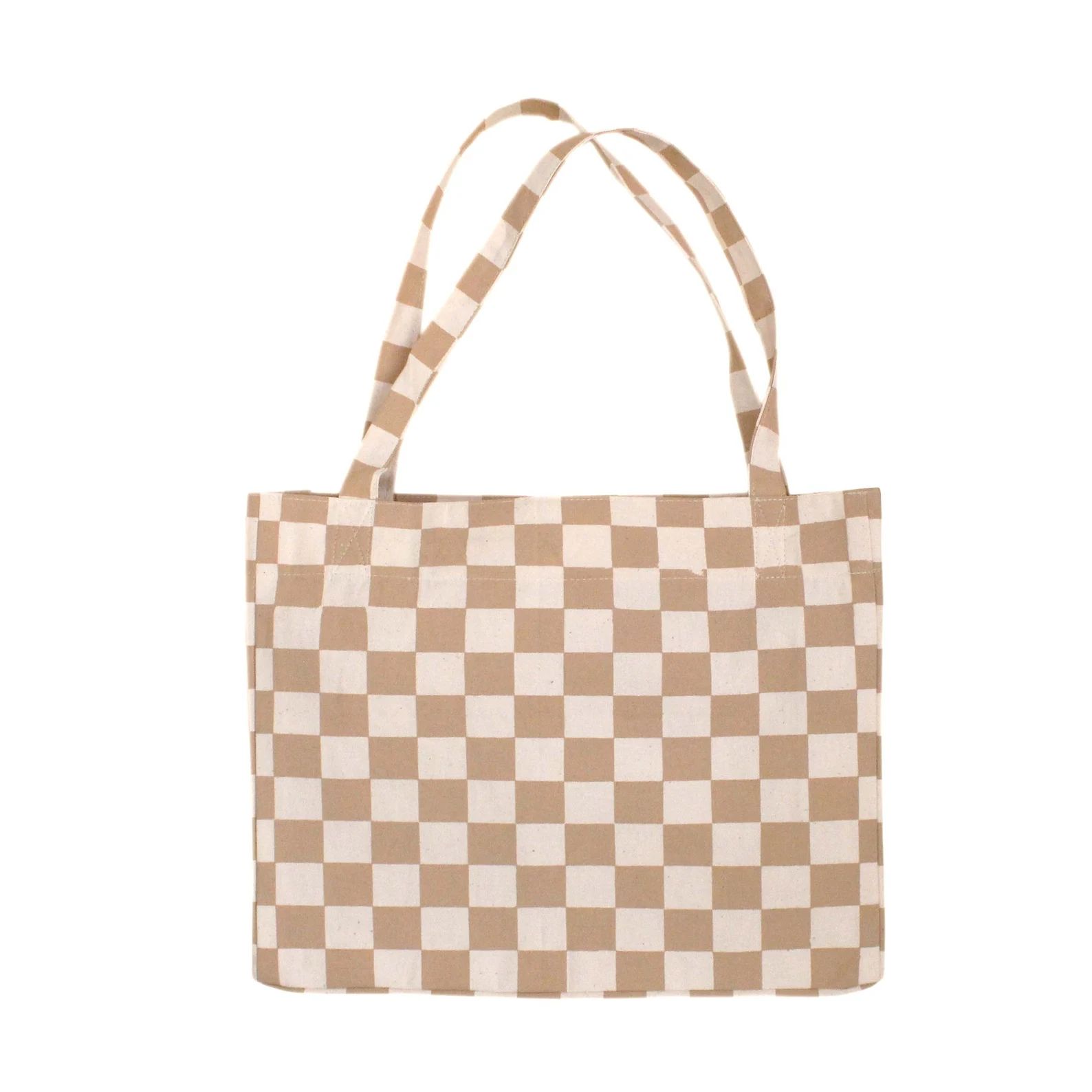 Checkered Tote  Taupe  Horizontal  Tan Checkerboard Bag  - Etsy | Etsy (US)