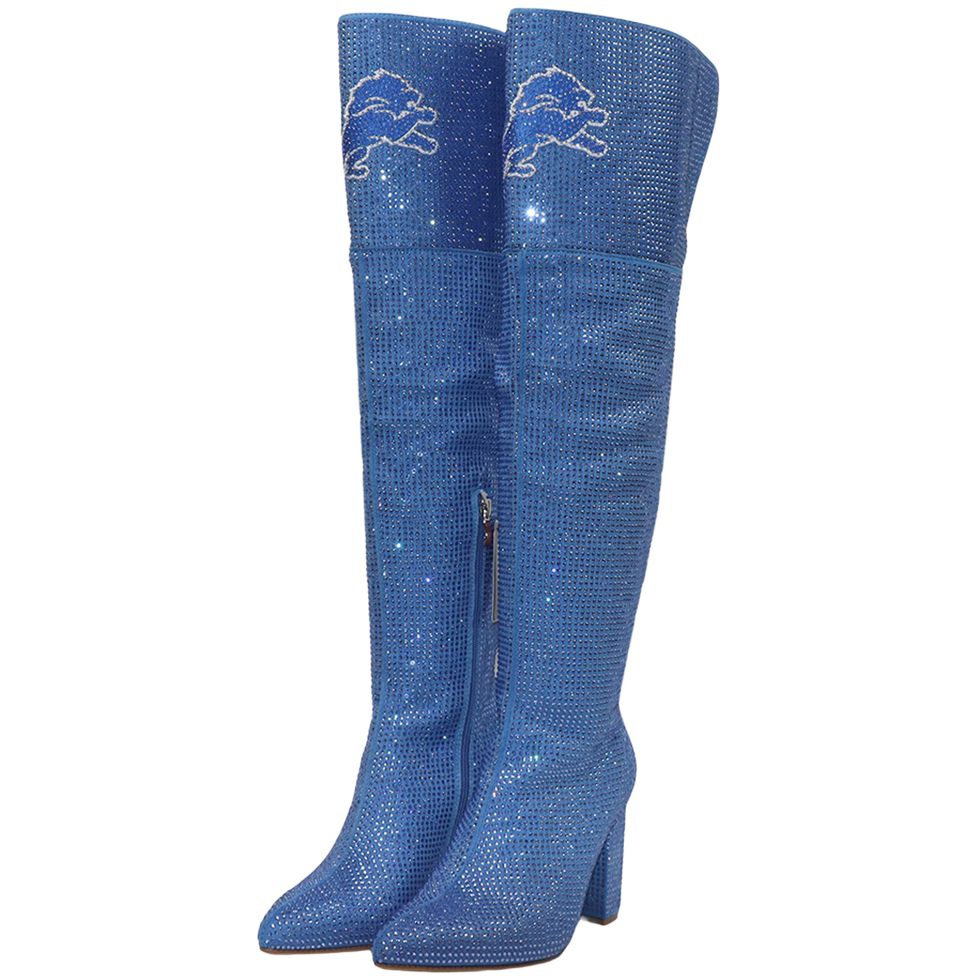 Women's Cuce Blue Detroit Lions Team Color Crystal Over-The-Knee Boots | Fanatics